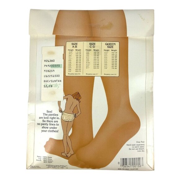 Vintage Underalls Pantyhose Size CD Beige Panty Suntan Legs Sandalfoot 1985 - Picture 2 of 4